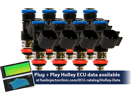 850cc (94 lbs/hr at OE 58 PSI fuel pressure) FIC Fuel Injector Clinic Injector Set for Holley GM composite intakes (High-Z) Previously 770cc (ish03-0850h) official supplier product photo
