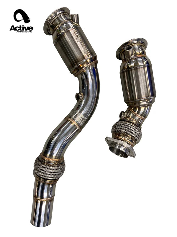 F8X BMW S55 M2C / M3 / M4 Downpipes w Active AFlow Cats official supplier product photo